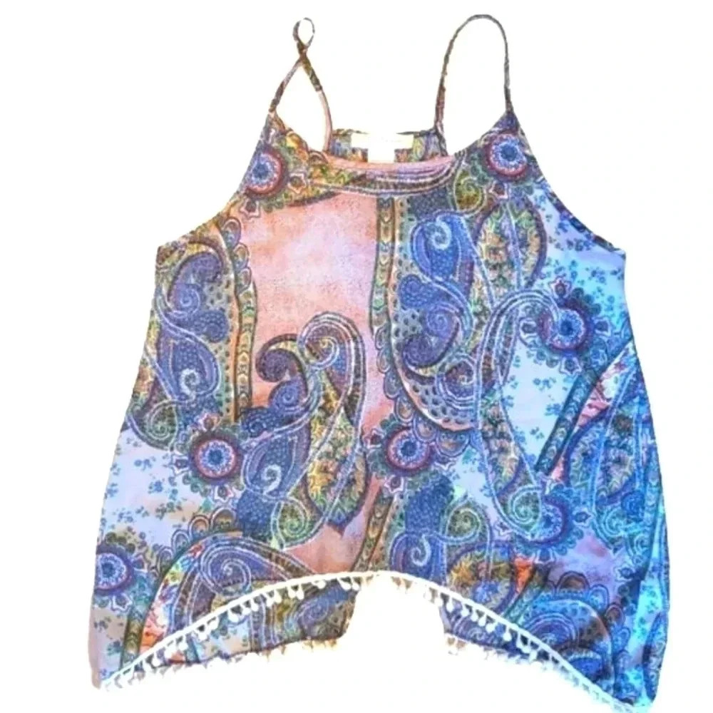 Love Blossom blue patterned spaghetti strap top Size Small